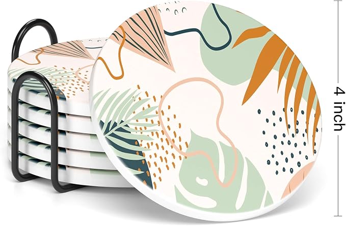 Coasters for Drinks, Kitchen Home Decor Housewarming Gift, Round 4 in - Image 2