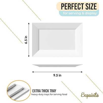 Exquisite Plastic Serving Trays For Party - 40 Pcs 9.5 Inch White Serving Platters, Disposable Party Trays For Food, Catering & Buffet