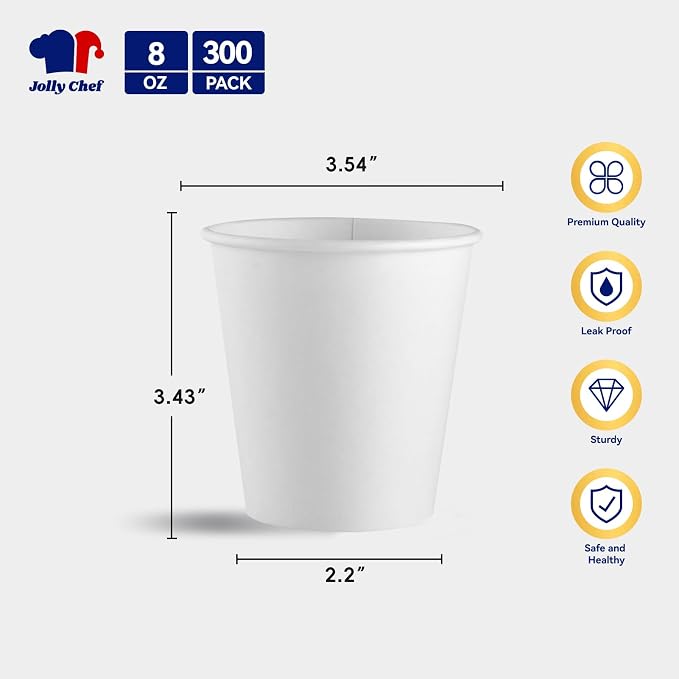 JOLLY CHEF 300 Pack Disposable Paper Coffee Cups 8 oz | Hot Beverages - Image 2