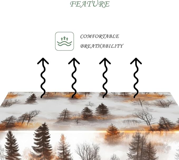 52x70 Inch Nature Rectangle Tablecloth Watercolor Autumn Forest Misty Pine Tree Sunrise Table Cloth Waterproof Reusable Table Cover for Dining Home Kitchen Thanksgiving Picnic BBQ