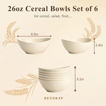 Salad Bowls 26oz, Oval Wheat Straw Bowls Sets of 6, Unbreakable Breakfast Bowls - Image 2