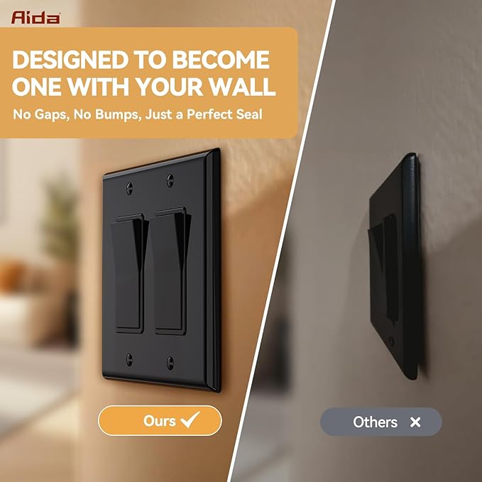 AIDA 2-Gang Decorative Wall Plates, 4.88" H x 4.94" L - Unbreakable Thermoplastic Faceplate Cover for Outlets and Switches, UL Listed - (4 Pack, Glossy Black)