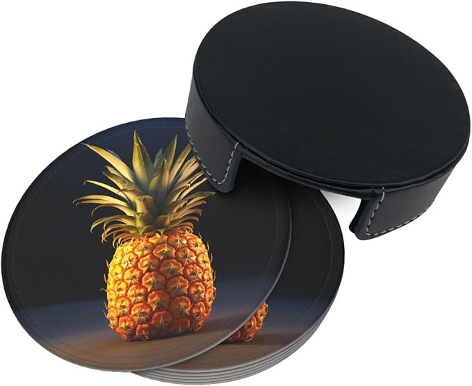 6Pcs PU Leather Coaster for Drinks, Pineapple Fruit Cup Coasters - Image 8