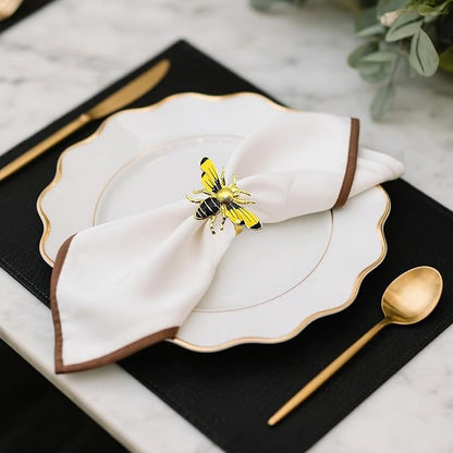 Bee Napkin Rings Set of 12 Glossy Yellow Honeybee Napkin Holders - Image 3
