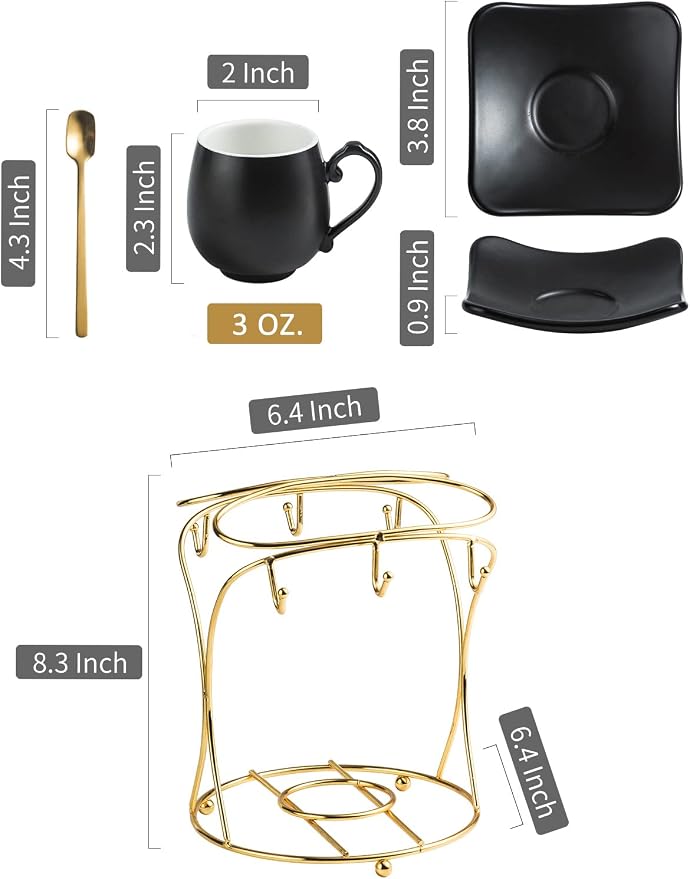 LYEOBOH Espresso Cups with Saucers Set, 3 Ounces Porcelain Coffee Cups with - Image 3
