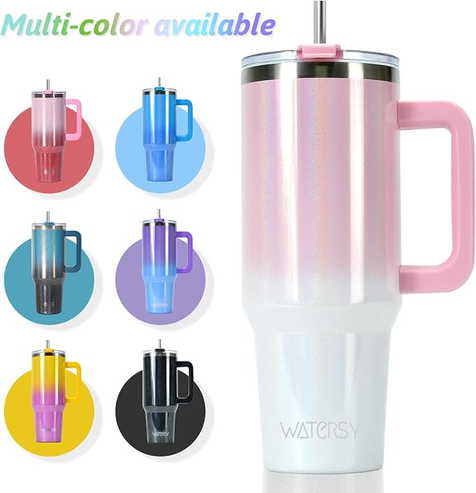 40 oz Shiny Tumbler with Handle and Straw, Stainless Steel Tumbler with Lid and - Image 7