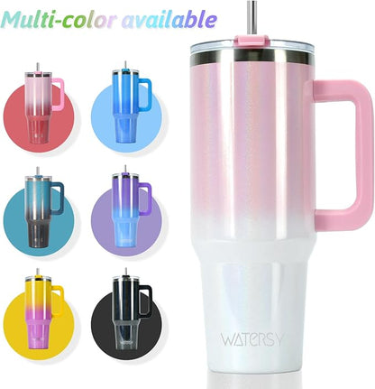 40 oz Shiny Tumbler with Handle and Straw, Stainless Steel Tumbler with Lid and - Image 7