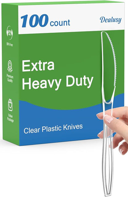 Dealusy 100 Count Extra Heavy Duty Clear Plastic Knives Disposable, Heat by Dealusy
