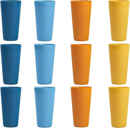 US Acrylic Newport 32 ounce Unbreakable Plastic Stackable Iced-Tea Tumblers in 4 Sunrise Colors | Set of 12 Drinking Cups | Reusable, BPA-free, Made in the USA, Top-rack Dishwasher and Microwave Safe