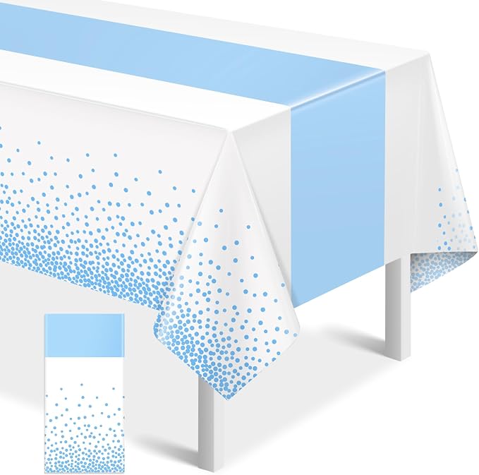 MASHAN 1Pcs White Light Blue Tablecloth Party Decorations, Plastic White Table by MASHAN