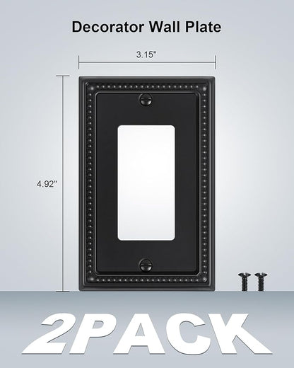 2-Pack Decorator Outlet Cover Plate, Pearls Decorative Switch Plates and Outlet Covers, Black Metal Wall Plates for Electrical Outlets, Receptacle, GFCI Outlet, Dimmer Switch