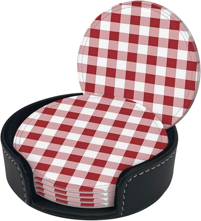 6 Pcs Farmhouse Decoration Farm Red and White Plaid Buffalo Check Leather - Image 3