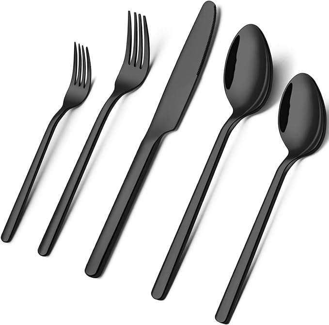 Black Silverware Set, 40 Piece Flatware Set by KINGSTONE