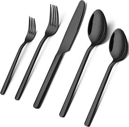 Black Silverware Set, 40 Piece Flatware Set by KINGSTONE