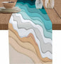 Turquoise Geometric Beach Short Table Runners 48 Inches, Cotton Linen Fabric by Edwiinsa