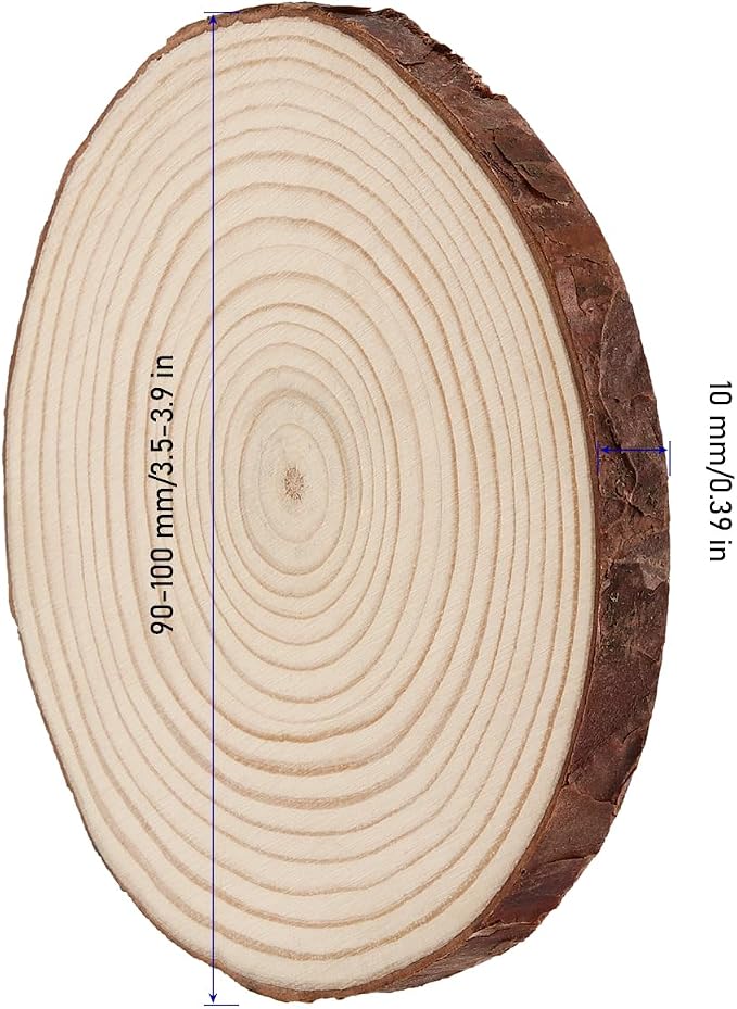 KINJOEK 100 PCS Natural Wood Slices 3.5-4 Inch - Image 2