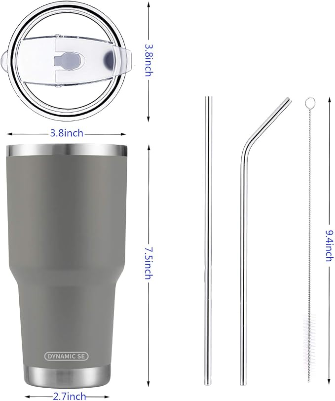 D·S 30oz Grey Tumbler Double Wall Vacuum Insulated Travel Coffee Mug | Double - Image 3