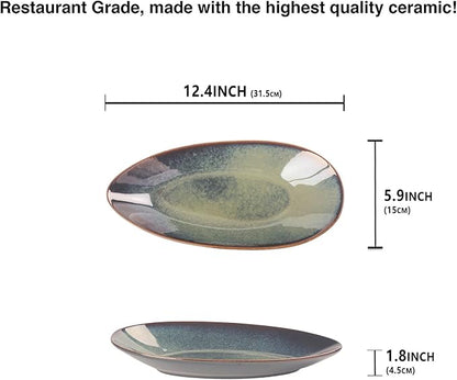 Serving Platter Olives Plate Set of 4, Large Serving Tray for Entertaining, Porcelain Trays and Platters, Salad Appetizer Tray,Dishwasher & Microwave Safe, 12.4 Inch
