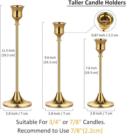 Metal Candle Holders for Candlesticks Taper Candlestick Holders Set Vintage Decorative Centerpiece Candelabra Tall Candle Stands (Gold, 4 Sets (12 pcs))