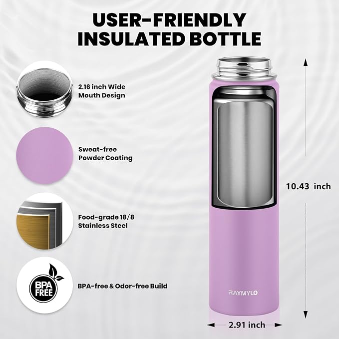 RAYMYLO Insulated Water Bottle 24 oz, Triple Wall Vacuum Stainless Steel | - Image 5