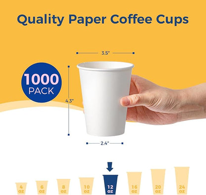 Fit Meal Prep 1000 Pack 12 oz Disposable Paper Coffee Cups, Premium White Hot - Image 2