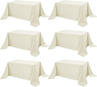 6-Pack Ivory Tablecloths for Rectangle Tables, 90 x 156 Inches, Stain-Resistant Polyester Fabric for 8 Foot Tables - Washable Table Covers for Weddings, Banquets, Birthday Parties, Events