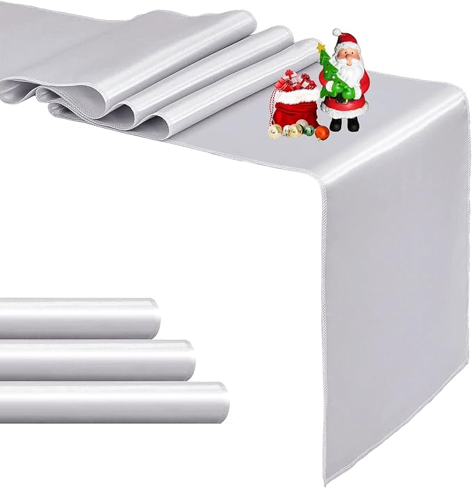 4-Pack Silver Satin Table Runner 12 x 108 Inch Long Bright and Smooth Silk by Pufogu