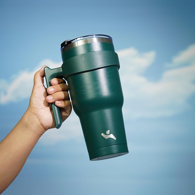Konokyo 30 oz Tumbler with Handle and Straw, Insulated Travel Mug | Army Green; - Image 5
