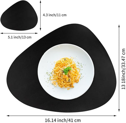 Placemats Set of 6, Faux Leather Placemats with Coasters, Black Table Mats Set of 6 Heat Stain Scratch Resistant Waterproof Washable Wipeable Place Mats for Dining Patio Table Kitchen