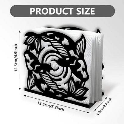 Koi Fish Decorative Black Metal Napkin Holder for Table, 5.3" x 4.9" x 1.9" Fish Animal Standing Napkin Holder for Home Kitchen Restaurant Picnic Party Coffee Bar Dining Room
