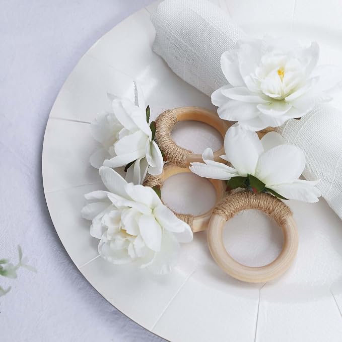 Efavormart 4 Pack White Artificial Flower Napkin Rings - Image 5