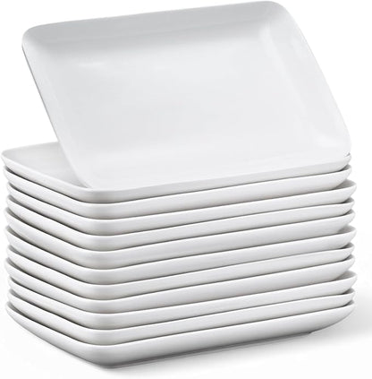 Irenare 12 Pcs 9 Inch Rectangular Salad Plates White Rectangular Porcelain Dessert Plates Appetizer Serving Tray Rectangular Porcelain Platters for Fruit Sushi Dinner Parties, Microwave, Oven Safe