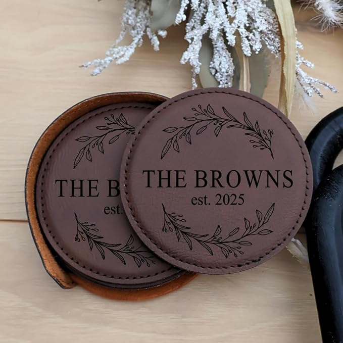 Custom Round Engraved Coasters, Personalized Leather Coaster, Laser Engraved - Image 5