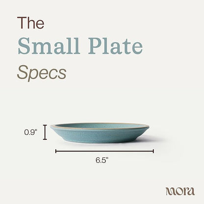 MORA Small Plates Set of 4, 6.5 inch Ceramic Pottery Dessert Plates - Microwave, Oven and Dishwasher Safe - Iris
