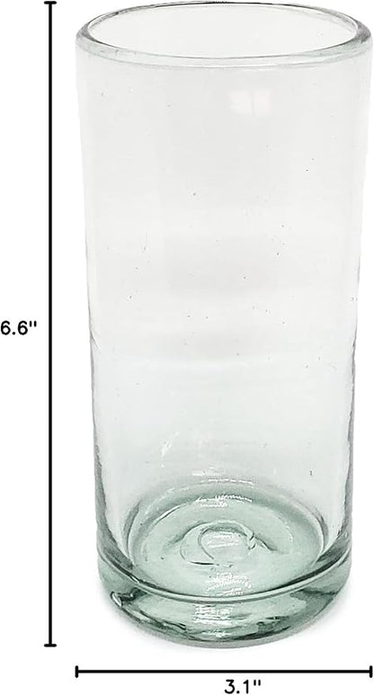 Clear 20 oz Tall Iced Tea Glasses (set of 6), Hand Blown Mexican Glassware, Recycled Glass Drinking Glasses, Lead-Free, Cocktail Margarita Glasses, Wine Glasses, Shot Glasses, Whiskey Glasses (IceTea)