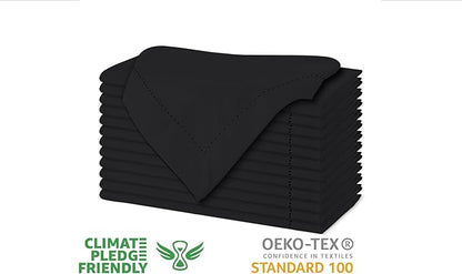 Urban Villa Cloth Napkins Set of 12 20x20 Inches 100% Cotton Hemstitch Napkins Cloth Washable Durable Reusable Absorbent Table Dinner Napkins Cloth for Hotel Lunch Restaurant Weddings Parties – Black