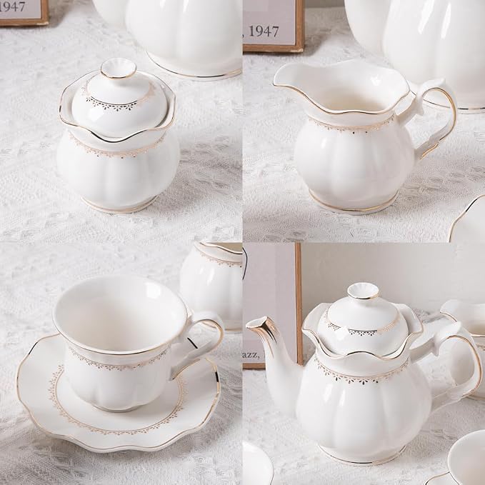 Sweejar Porcelain Tea Set With Gold Trim - Image 3