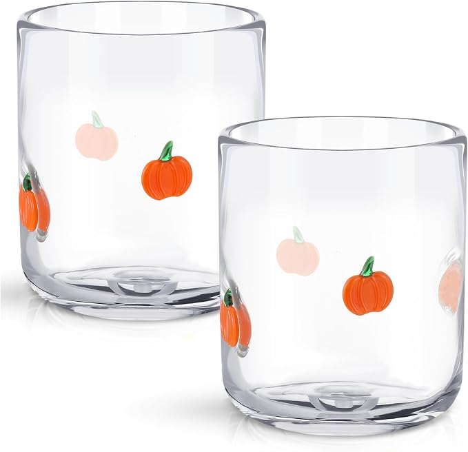 SiliFine 2 Pcs Pumpkin Icon Juice Glasses - 14oz Pumpkin Stemless Wine Drinking by SiliFine