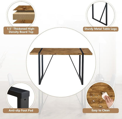 Dining Table Set for 4, Modern 55'' Dark Wood Dining Table wth Fabric Dining Chairs 4,Table and Chairs Set of 4,Ideal for Kitchen Dining Room