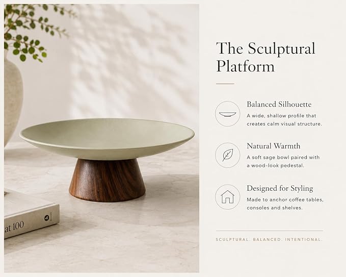 Large Decorative Bowl, Japandi Resin Pedestal Bowl - Image 9