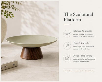 Large Decorative Bowl, Japandi Resin Pedestal Bowl - Image 9