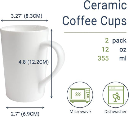 2 Pack 12 OZ Ceramic Coffee Cup Simple Pure White Ceramic Cup | Plain Large - Image 2