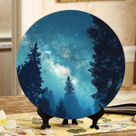 Decorative Ceramic Plates 10'' with Display Stand Night Sky Twinkling Perfect for Home and Office Wall Hanging DP-173304837