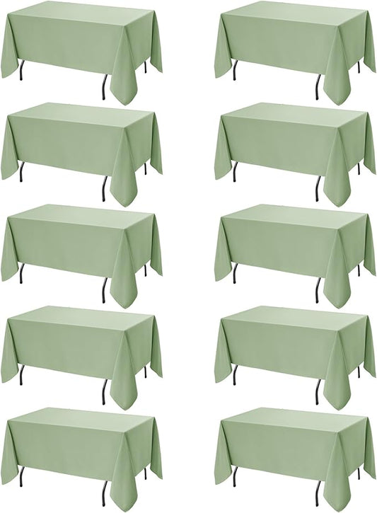 10-Pack Sage Green Tablecloths for Rectangle Tables, 70 x 120 Inches, Stain-Resistant Polyester Fabric for 6 Foot Tables - Washable Table Covers for Weddings, Birthday Parties, Events