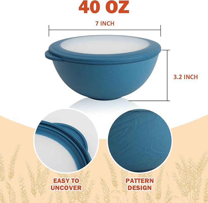 40oz wheat straw bowls with lids set of 4, cereal bowls with covers anti-leaking - Image 2