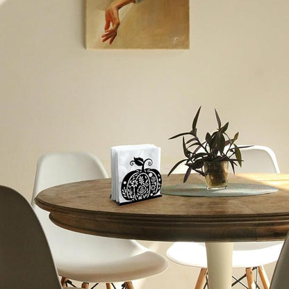 Pumpkin Flower Decorative Black Metal Napkin Holder for Table, 5.3" x 4.9" x 1.9" Fall Thanksgiving Standing Napkin Holder for Home Kitchen Restaurant Picnic Party Coffee Bar Dining Room