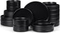 E-far Black Dinnerware Sets with Pasta Bowls, 24-Piece Stoneware Plates and Bowls Sets for 6 | Microwave & Dishwasher Safe Kitchen Modern Dish Set, Matte Black