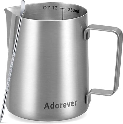 Adorever Milk Frothing Pitcher, 12oz Stainless Steel Milk Frother Cup Steaming by Adorever