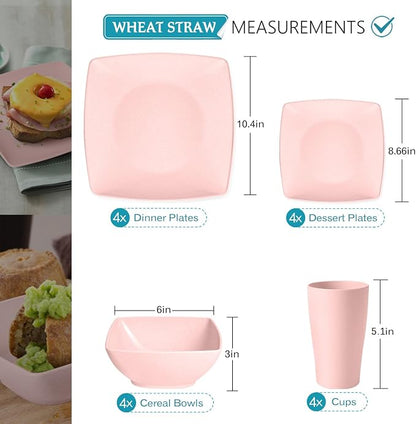 Teivio 16-piece Plastic Wheat Straw Square Dinnerware Set - Image 2