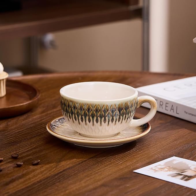 Coffeezone Vintage Design 12 oz Ceramic Latte Art Cappuccino Barista Cup - Image 2